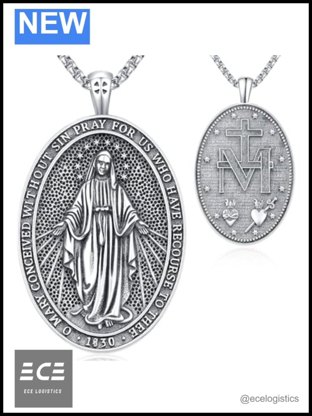 925 Sterling Silver Virgin Mary Pendant Necklace Religious Amulet Gift